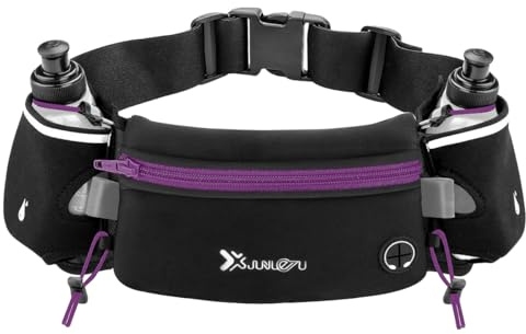 Number-one Running Belt with Water Bottles(2 x 175ML), Hydration Belt Waterproof Waist Pack Bag Fits iPhones Adjustable Sports Waist Pouch for Marathon Running Hiking Cycling, Purple