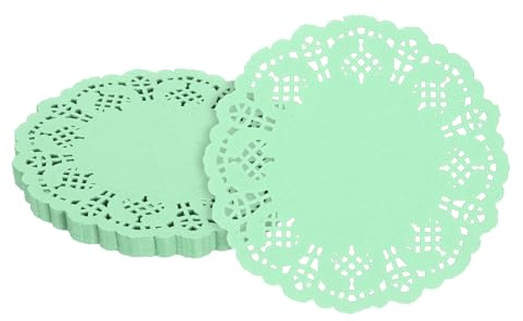 QUARKZMAN 100 Stück Papierdeckchen, 3,5 Zoll Spitzenpapierdeckchen, Einweg-Papier-Tischsets für Kuchen Teller Handwerk Party Hochzeiten Tischgeschirr Grün