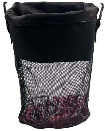 GRSECPO Mesh Clothespin Bag with Drawstring, Hanging Laundry Pin Storage Organizer, Hook Included, Machine Washable Polyester – 1 Pack(Black)