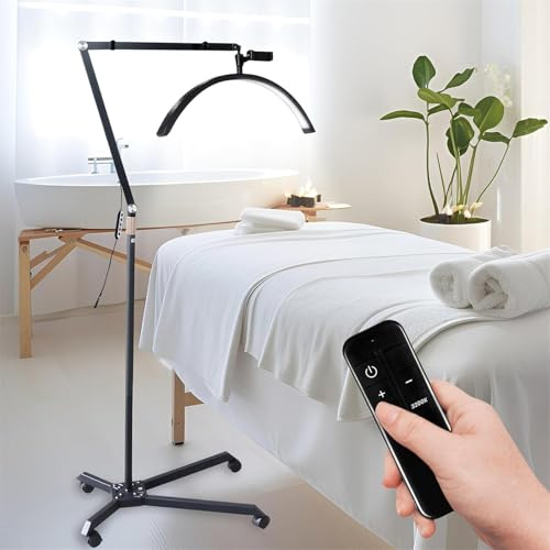 WYmaioyis LED Halbmond Lampe Dimmbar Wimpern Lampe Stehend Kosmetiklampe mit Rollstativ und Telefonhalter, Wimpernlampe für Schönheit, Hautpflege, Tattoo, Augenbrauen 36W