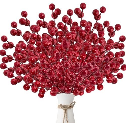 Morofme 40 Stück Künstliche Beerenzweige, Rote Beeren Deko Weihnachten 21cm, Stechpalmenbeeren Weihnachtsbeeren für Kranz, Bastelarbeit, Weihnachtsbaum, Zuhause, Geschenk Dekoration