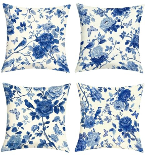 Joymaison 45x45 Pack of 4 Chinoiserie Flower Throw Pillow Cushion Covers