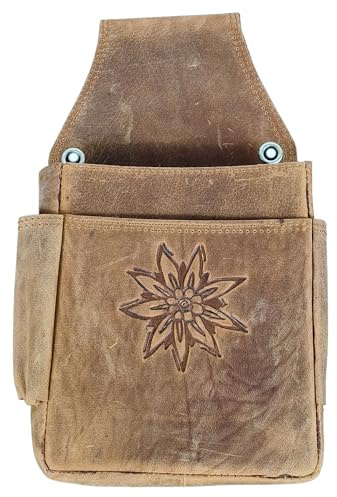Einkaufszauber Bayrisches Echt Leder Holster Gürteltasche für Kellner Geldbeutel Edelweiß