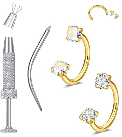 MODRSA Piercing fer à cheval Anneau de nez Anneau de nez : 18G Acier chirurgical Septum Piercing Or Nez Lèvre Anneau Femme Blanc Zircon 8 mm