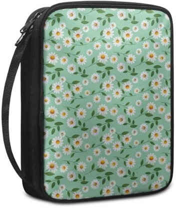Bibelhülle Grüne Blätter Blumen Buchtasche für Männer Frauen Tragbar Buchhülle Stoff Leinwand Polyester Bibel Zubehör mit Reißverschluss Griffen Bibel Hülle 27.5x22.5x5.5 cm