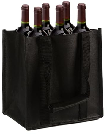 Packung mit 6 Weinflaschen-Taschen – Wiederverwendbare Geschenktasche aus Vliesstoff für Weinflaschen mit Fächern – Umweltfreundliches Einkaufen für Feiertage
