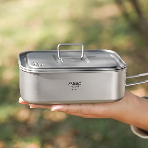 ATiAP Fiambrera Bento de titanio con tapa, 800 ml, con asa plegable, utensilios de cocina portátiles para camping al aire libre