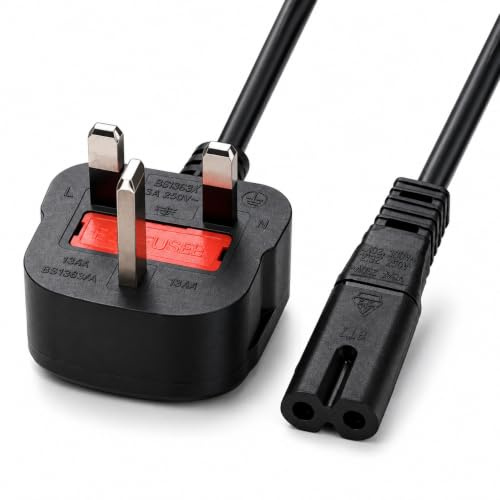3 Pin Mains Power Lead 1m Figure 8 UK Power Cable Compatible With PS4 PS5 Samsung LG Philips Toshiba TV Laptop & Printer UK Plug Power Adapter Charger Cable 3 Meter