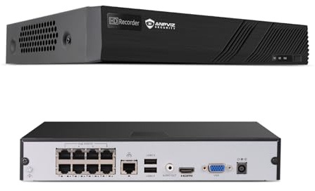 Solo Plug & Play con cámara Anpviz serie U, grabadora de video en red NVR PoE 4K 8 canales, NVR H.265 de 8 canales, compatible con cámara IP PoE de 8MP/6MP/5MP/4MP/3MP para grabación 24/7, sin disco