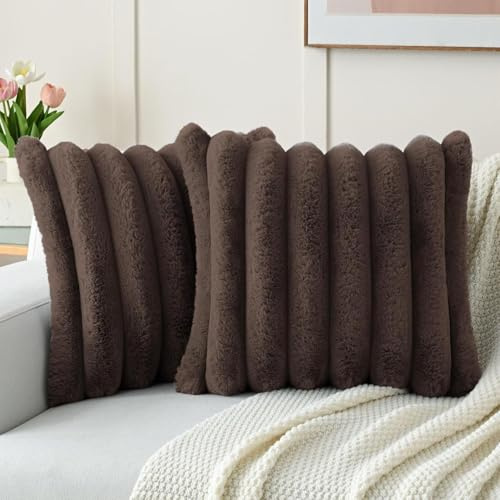 CYCMACO 2er Set 40x40 Samt Kissenbezug, Dekorative Kissenbezug, Kissenbezüge Mit Verstecktem Reißverschluss, Boho Quadratische Kissenbezüge, Für Sofa Schlafzimmer Wohnzimmer Balkon, Kaffee