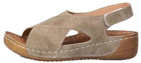 Sandaler damer med kilklack, pantoletter, damer, platå, ledig, ihåligt bältesspänne med platt undersida, romerska skor, sommarsandaler, fashionabla damsandaler, skor, ballerina, mors dag, kaki, 36 EU
