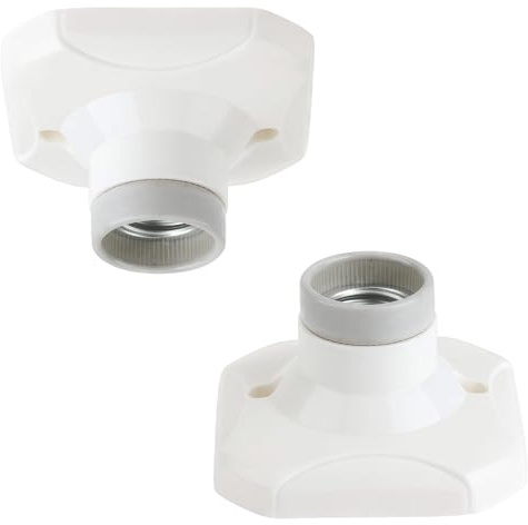 2 Pcs E27 Ceramic Lamp Holder – Heat-Resistant Screw Bulb Socket Base for LED/Incandescent Bulbs, 250V 6A Ceiling & Wall Light Fitting, White (No Screws Included)