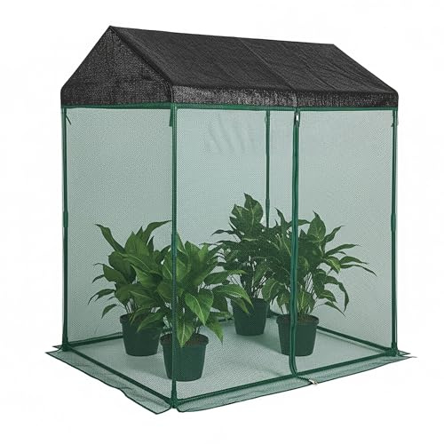Relaxdays Pflanzenschutzabdeckung mit Tür & Dach, Insektenschutz, HBT: 150 x 130 x 90 cm, Tomatenhaube, PP, Eisen, grün