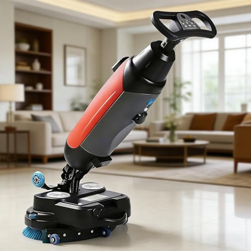 Lavasciuga Pavimenti Professionale, Lavapavimenti a Batteria, Lucidatrice a Spinta Autospinta con Doppia Spazzola e Serbatoi Acqua Pulita/Sporca, Uso Domestico, Ristoranti, Negozi, Uffici Red