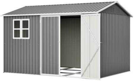 FammyLoft Gartenhaus Metall, 311x240x201cm, Geräteschuppen Metall | Fenster & 4 Lüftungen, UV-wasserdichtes Schrägdach