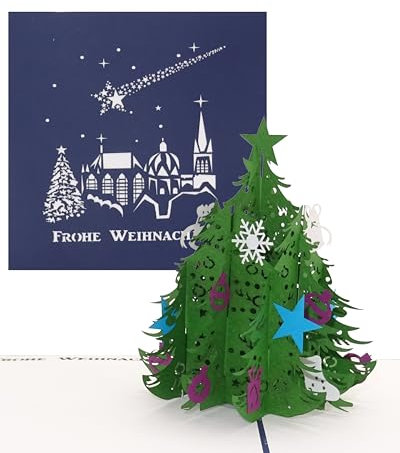 Weihnachtskarte Aachen – Weihnachtsbaum Frohe Weihnachten Blau, Aachener 3D Pop Up Karte als Souvenir, Geschenkgutschein, Geschenkidee, Geschenk & Geschenkverpackung