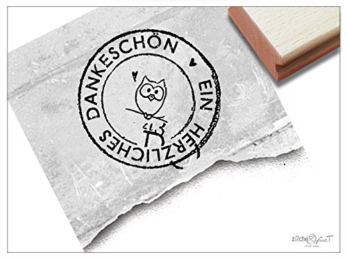 Stempel - Textstempel Poststempel rund mit Eule - EIN HERZLICHES DANKESCHÖN... für Grußkarten Geschenke Danksagungen - von zAcheR-fineT