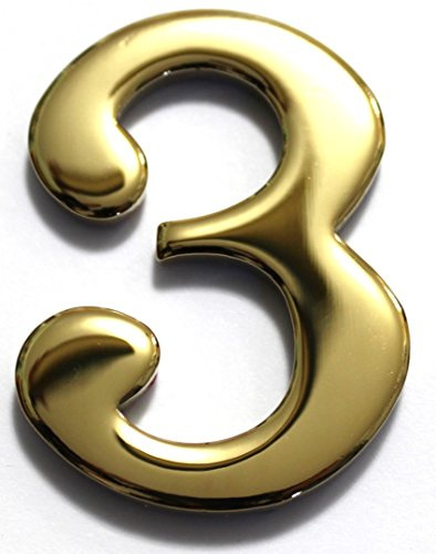 2 Solid Brass Mailbox Number #3 / Better Box Mailboxes Two Inch Tall Numbers with 3M Peel and Stick Auto Grade Adhesive - Clear Coat Sealed Weatherproof BN3