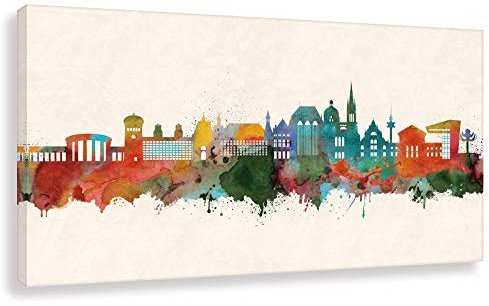 Kunst Druck auf Leinwand - Skyline Aachen (div. Größen) Bild fertig auf Keilrahmen ! Graffiti Like Banksy Art Gemälde Kunstdrucke, Wandbilder Stree (70x140cm)
