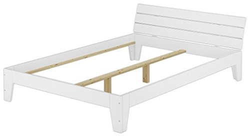 Erst-Holz®Doppelbett 140 x 200 Kiefer Weiß ohne Rost