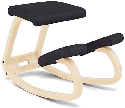 Varier Variable balans - The Original Kneeling Chair, a Healthy Home Office chair - Natural Beech Wood and Black Quality Fabric