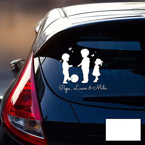 ilka parey wandtattoo-welt Autotattoo 3 Kinder Autoaufkleber Heckscheibe Junge und Mädchen Luftballon Wunschname M2198 - ausgewählte Farbe: *weiß* ausgewählte Größe: *S - 26cm breit x 25cm hoch*