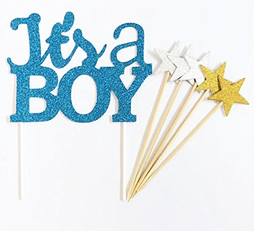Handgemachte 6 Zählt Glitter Baby Dusche Kuchen Dekorieren Topper - IT'S A BOY Blau Set