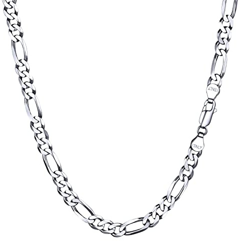 PROSILVER Chaîne Figaro Homme Argent 61cm Plaqué Or Blanc Collier à Maille 5mm