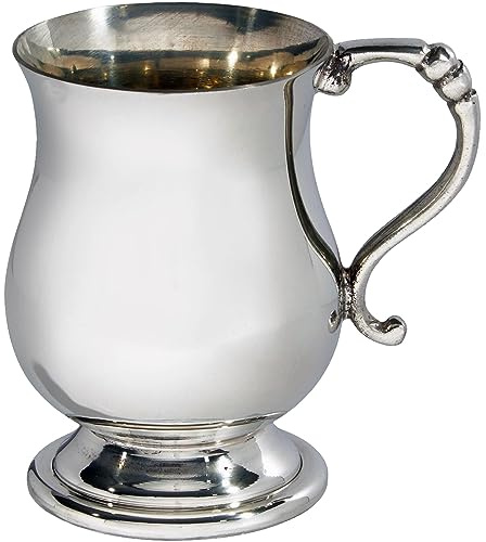 I LUV LTD Étain Chope Quart de Pinte Plaine Tasse Traditionnelle pour le Corps de Baptême de Bébé Style géorgien Livré Dans une Boîte de Présentation en Satin