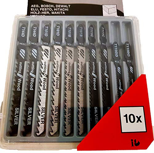 Il set di 10 lame per seghetto alternativo professionale per la lavorazione di legno tenero, compensato, truciolato, truciolato, lastre in fibra