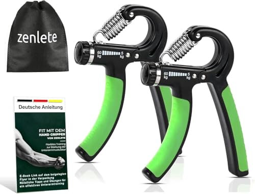 zenlete Profi Fitness Handtrainer, 2-er Set Fingerhantel einstellbar von 5-60 kg, Fingertrainer Unterarm-Trainer Trainingsgerät mit starker Feder für mehr Griffkraft + E-Book mit Übungen