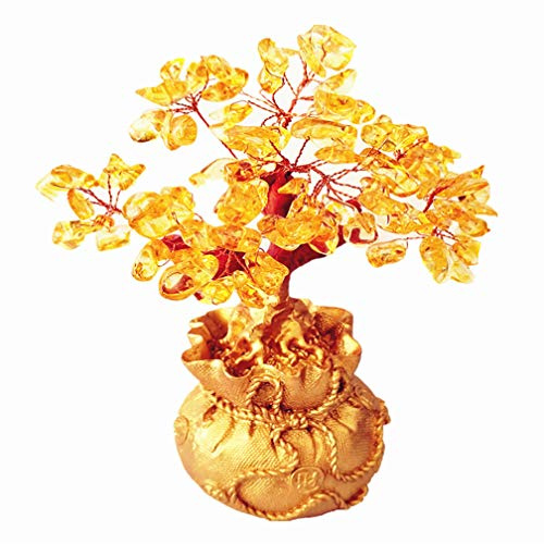 Colorsheng Feng Shui Citrine Quartz Crystal Money Tree Bonsai Style Decoration for Luck and Wealth (Purse)