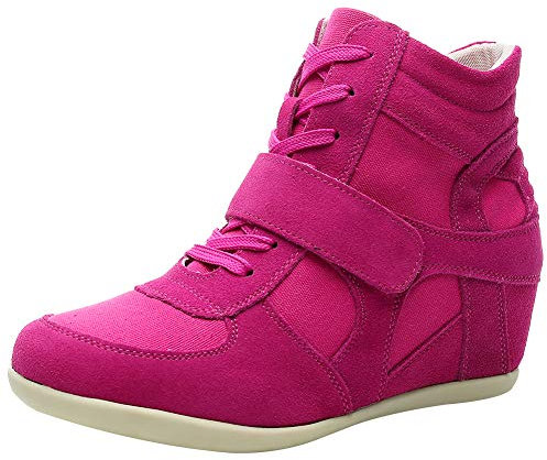 rismart Mujer Tacón De Cuña Gancho y Bucle Brogue Casual Ante Zapatillas Zapatos 8522(Fucsia,36 EU)