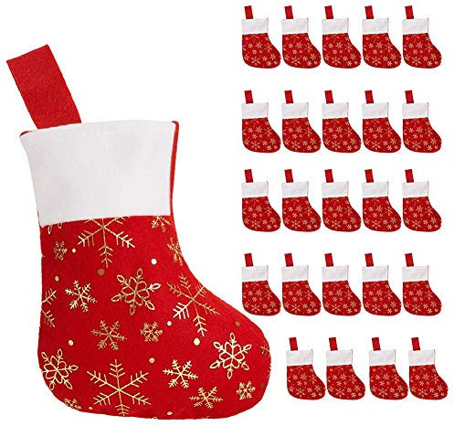 CCINEE Lot de 24 Chaussettes de Noël en Fausse Fourrure avec Flocons de Neige - Décoration d'intérieur - Rouge