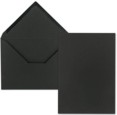 Set med 25 kort med kraftpapperskuvert, enkla kort i DIN A5 (14,8 x 21 cm) Kuvert i storlek C5 (15,7 x 22,5 cm) med våt limning svart