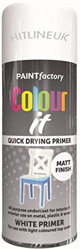 HitlineUK 400ML WHITE PRIMER SPRAY PAINT METAL PLASTIC WOOD PAINT MATT FINISH QUICK DRYING PRIMER ALL PURPOSE PRIMER FOR INTERIOR AND EXTERIOR