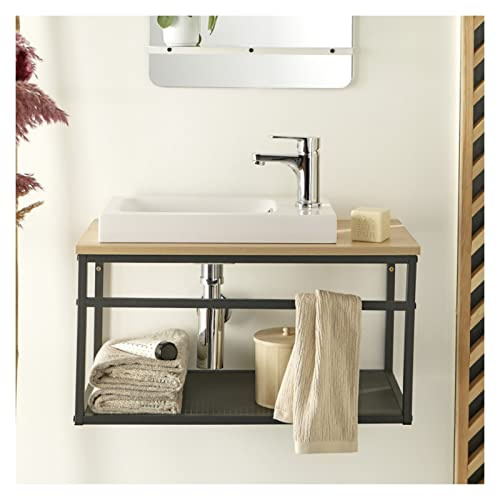 Mobile lavamani in legno e metallo con lavabo bianco Will