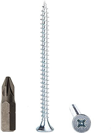 Confezione da 100 viti per legno in acciaio zincato, 5,0 x 60 mm, viti per truciolato, vite universale Pozi-Drive (100, 5,0 x 60 mm)