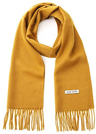 linişte 100% Wool Scarf - Men and Women Warm Soft Luxurious Solid Colors Gift Box, Mustard, One size
