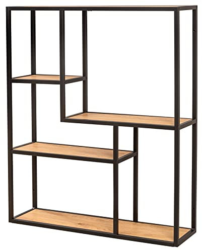 Riess Ambiente Industrial Wandregal Slim LINE 91cm Wildeiche schwarz fünf Regalböden Regal Bücherregal