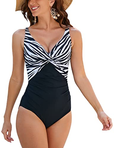 WIN.MAX Costumi da Bagno Interi per Donna Scollo a V Costume Intero Donna con Controllo della Pancia Monokini con arricciature, per Coppe da D a G