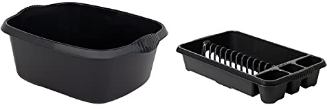 M1SS Set of 2 Black Plastic Medium Dish Drainer with Washing Up Bowl Kitchen Organiser