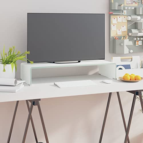 INLIFE TV-Tisch/Bildschirmerhöhung Glas Weiß 70x30x13 cm