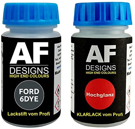 Stylo de retouche compatible avec FORD 6DYE Sea Grey Metallic + Set de peinture automobile comprenant vernis transparent et peinture de base, 50ml chacun