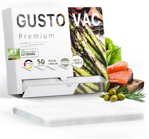 GustoVac - 50 Sacs Sous Vide Alimentaire Gaufrés fabriqués en Europe 30x40cm - Sans BPA - Sac Sous Vide Rouleau Sous Vide Alimentaire Texturés Film Sous Vide Alimentaire Sacs Sous Vide pour Machine