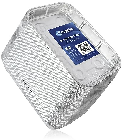 Coppice Mini Barquettes Aluminium 19x13x2,5 cm - Lot de 50 | Jetables, Cuisson, BBQ, Congélation, Four, & Friteuse à air | Aluminium Alimentaire Recyclable, Réutilisable