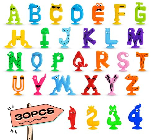 Jouets Alphabet à Ventouse, 30 Pièces Jouets de Bain pour Enfants de 3 Ans, Jouets d' Aspiration pour Bebe, Cadeaux Montessori Sensoriels pour Les Garçons et Les Filles âgés de 4 à 8 Ans