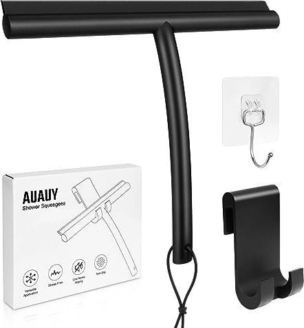 AUAUY Rasqueta Limpiacristales, Limpia Cristales, Rasqueta Limpiacristales Ducha con Soporte de Almacenamiento, Gancho y CordóN, Limpia Mamparas Ducha Cristal, Rasqueta Limpia Cristales Mamparas Ducha