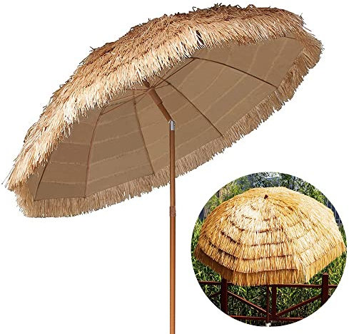 Parasol De Jardin Inclinable Parasol Hawaïen Réglable, Diamètre 180Cm Parasol De Plage De Jardin Extérieur, Grand Parapluie Rond, Imperméable, Protection Uv
