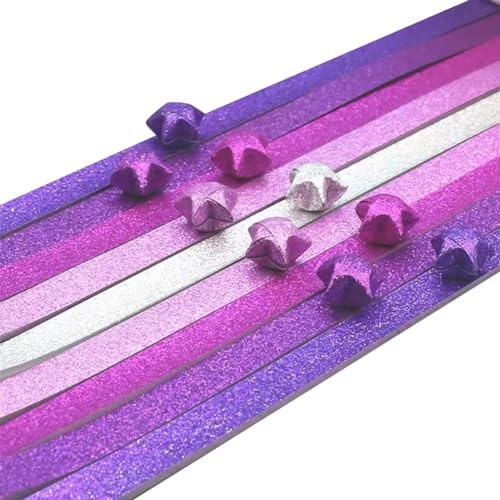 JIHUOO Origami-Papierstreifen, Glitzerstern, bunt, Faltpapierstreifen, glitzernde Glücksstern-Papierstreifen, Bastelpapier, Lila, 520 Blatt